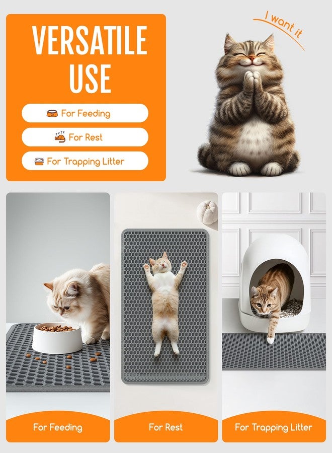 Powools Cat Litter Mat - 23.2" x 14.6" Small Litter Box Mat with Double Layers, Urine-Proof and Non-Slip Litter Trapping Mat, Easy to Clean Kitty Litter Mats for Floor, Scatter Control, Grey - Image 5